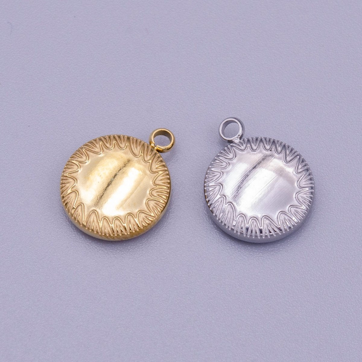 Stainless Steel Minimalist Round Line-Engraved Charm in Gold & Silver | P-911 - DLUXCA