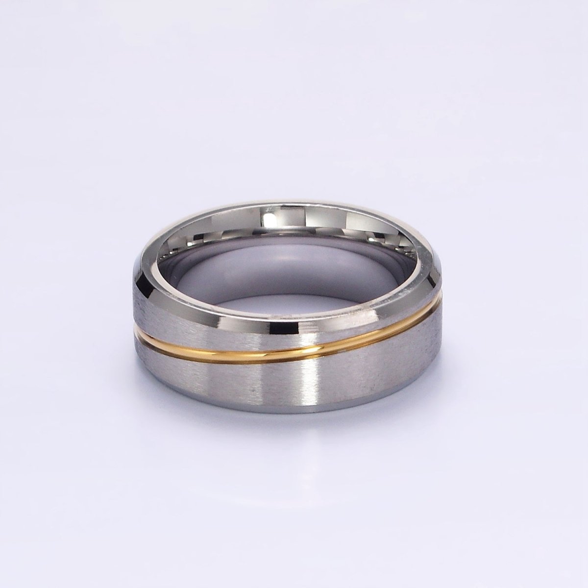 Stainless Steel Mixed Metal Gold-Lined Minimalist Silver Band Ring | O1210 - O1212 - DLUXCA