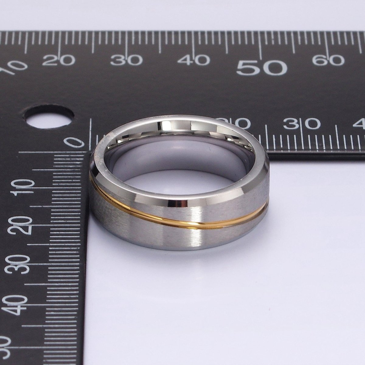 Stainless Steel Mixed Metal Gold-Lined Minimalist Silver Band Ring | O1210 - O1212 - DLUXCA