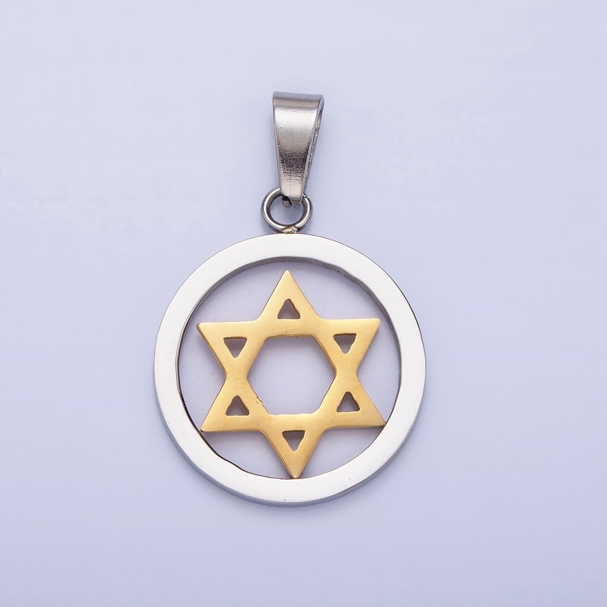 Stainless Steel Mixed Metal Jewish Star of David Open Pendant | P1418 - DLUXCA