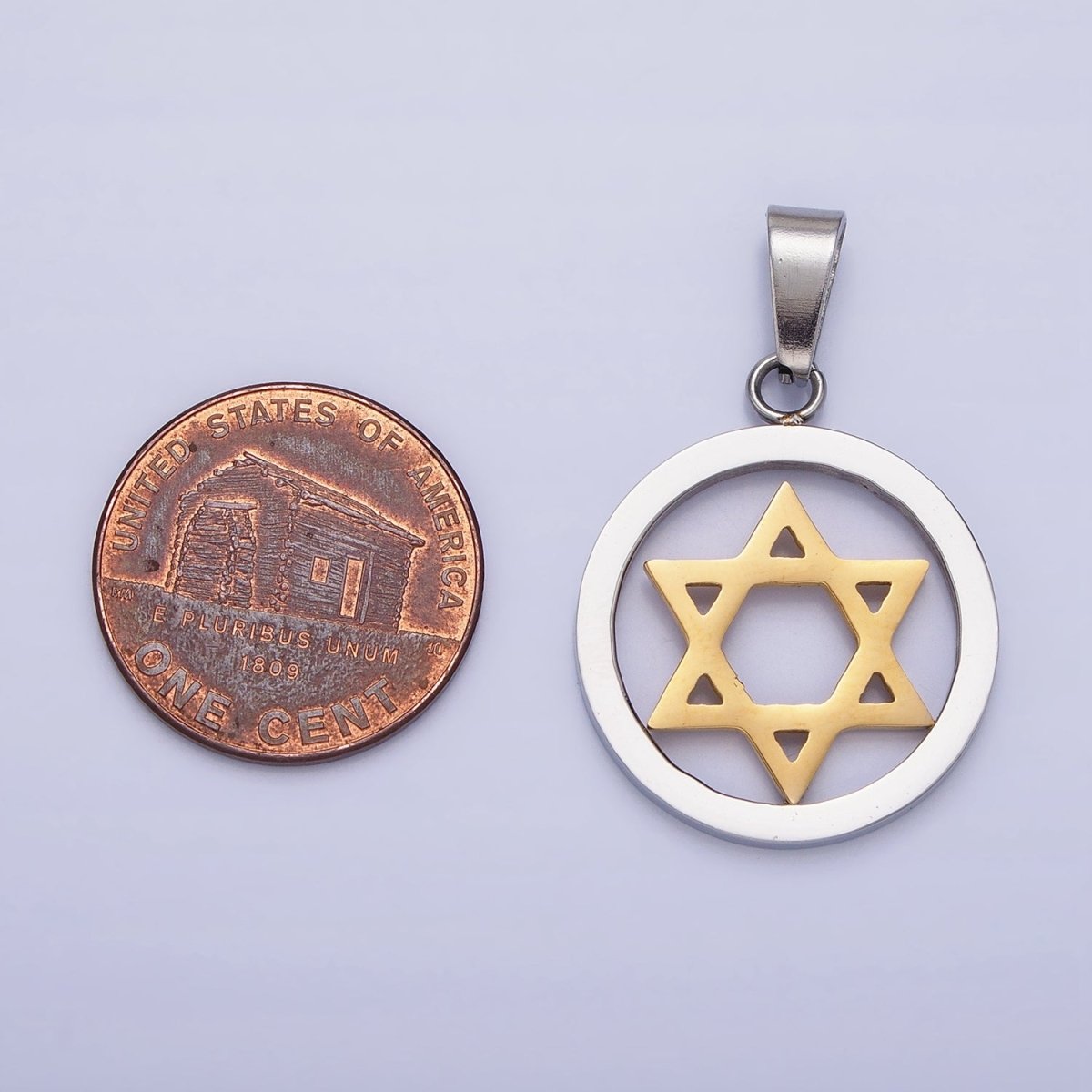 Stainless Steel Mixed Metal Jewish Star of David Open Pendant | P1418 - DLUXCA