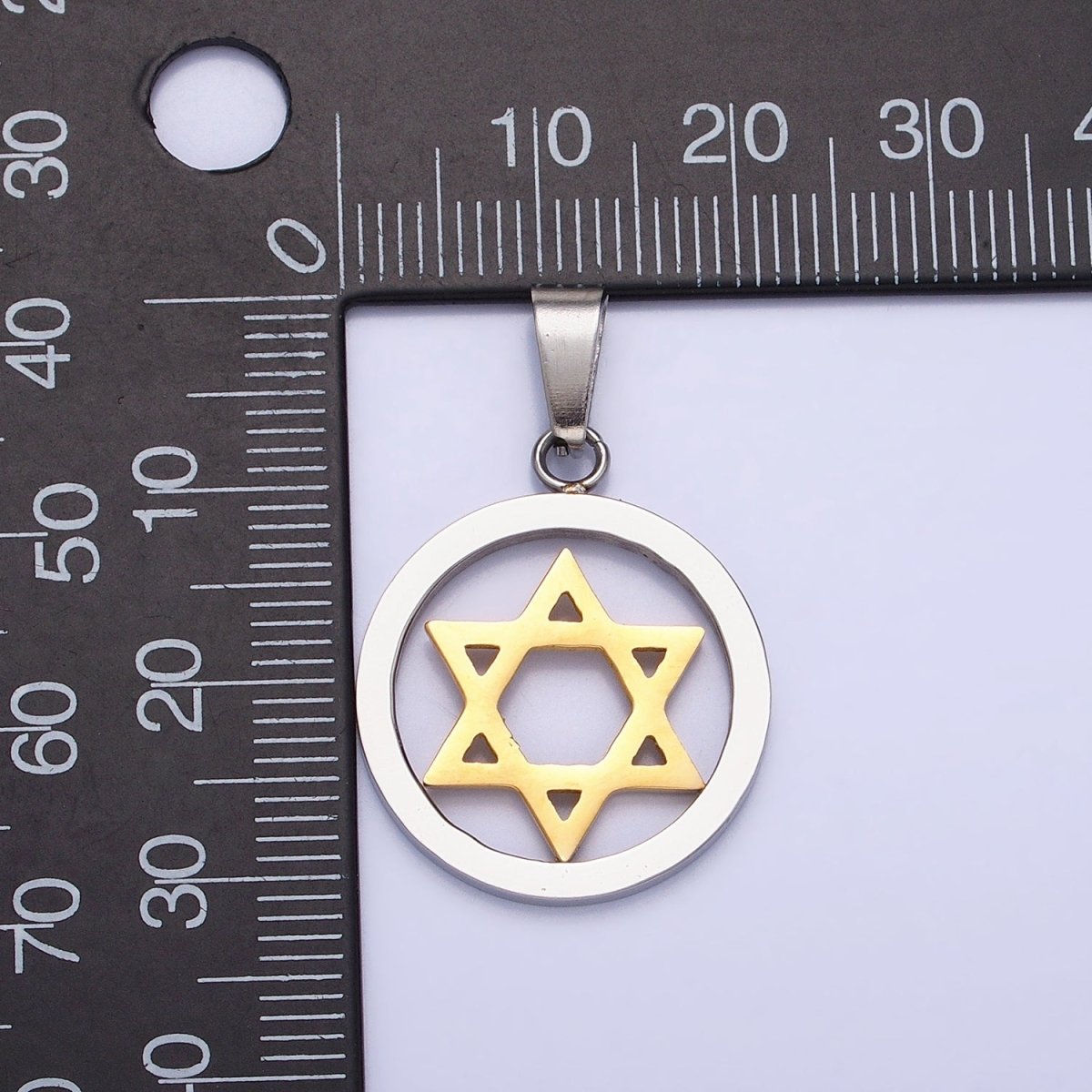 Stainless Steel Mixed Metal Jewish Star of David Open Pendant | P1418 - DLUXCA