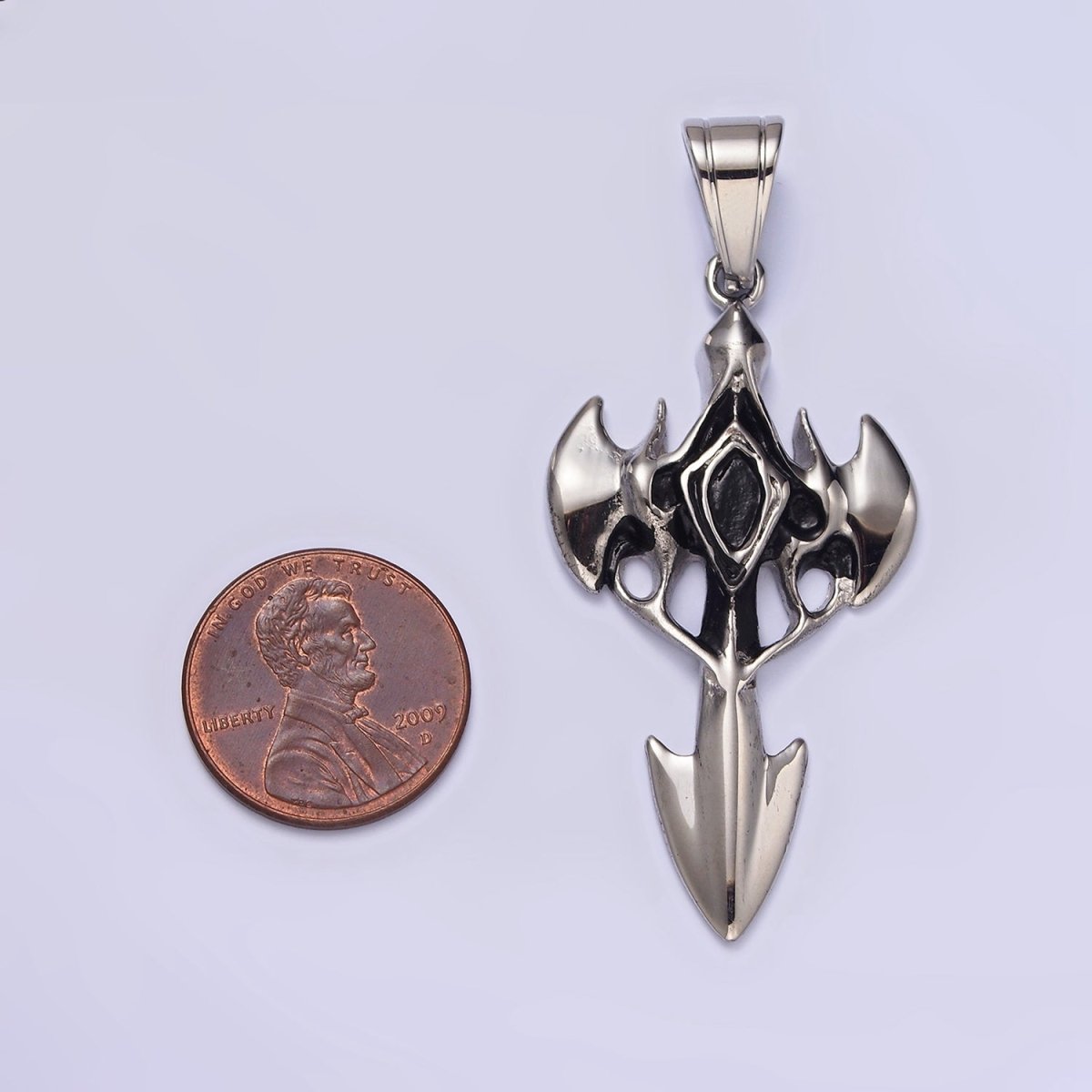 Stainless Steel Molten Artisan Bat Wings Sharp Arrow Passion Cross Pendant | P-817 - DLUXCA