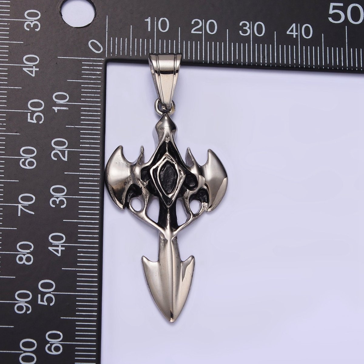 Stainless Steel Molten Artisan Bat Wings Sharp Arrow Passion Cross Pendant | P-817 - DLUXCA