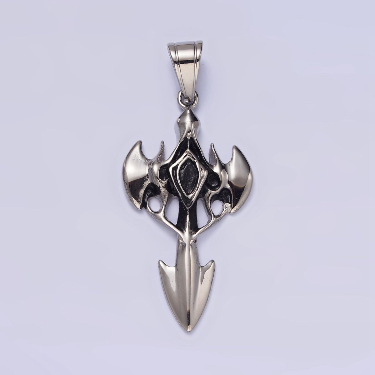 Stainless Steel Molten Artisan Bat Wings Sharp Arrow Passion Cross Pendant | P-817 - DLUXCA