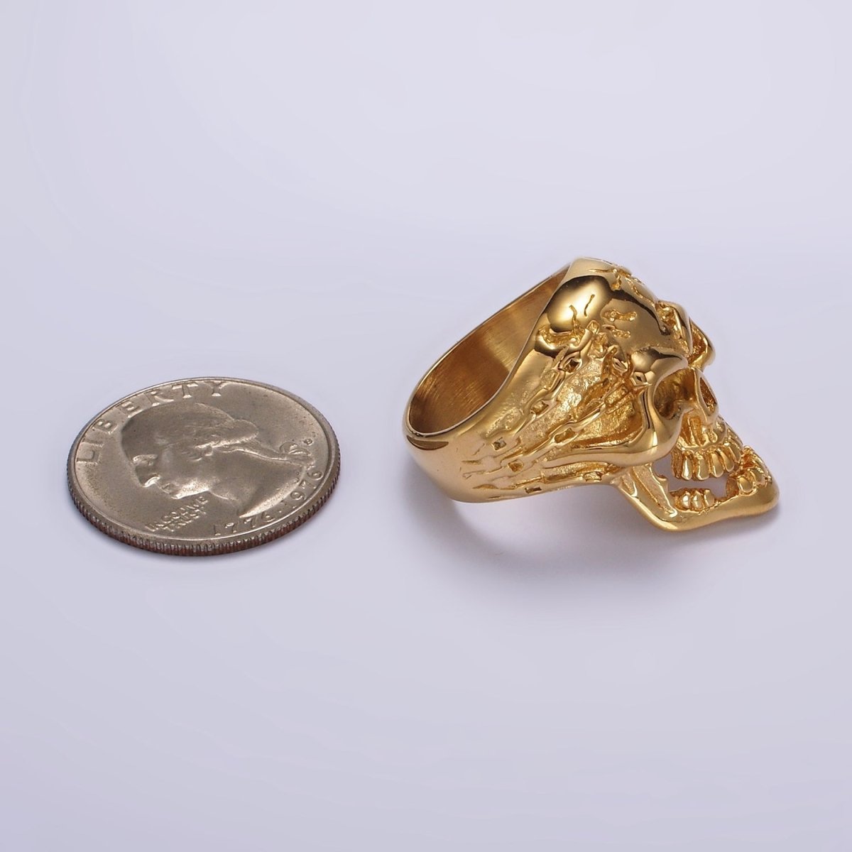Stainless Steel Molten Human Skeleton Skull Ring in Gold & Silver | O1117 - O1124 - DLUXCA
