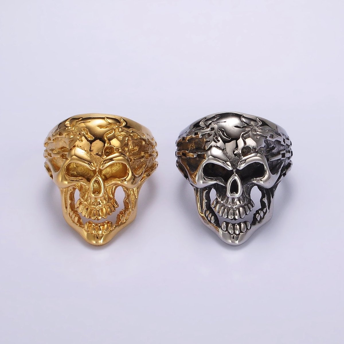 Stainless Steel Molten Human Skeleton Skull Ring in Gold & Silver | O1117 - O1124 - DLUXCA