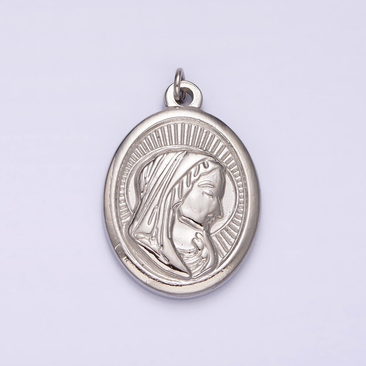 Stainless Steel Mother Mary Lady Guadalupe Portrait Sun Ray Oval Charm in Gold & Silver | P1290 P1291 - DLUXCA