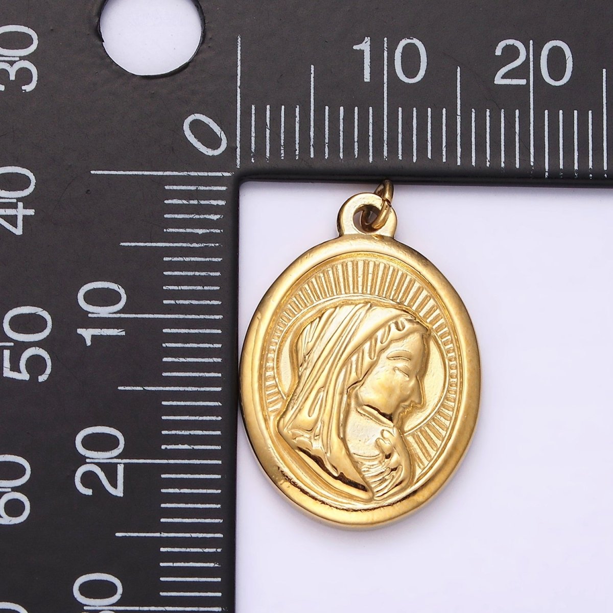 Stainless Steel Mother Mary Lady Guadalupe Portrait Sun Ray Oval Charm in Gold & Silver | P1290 P1291 - DLUXCA