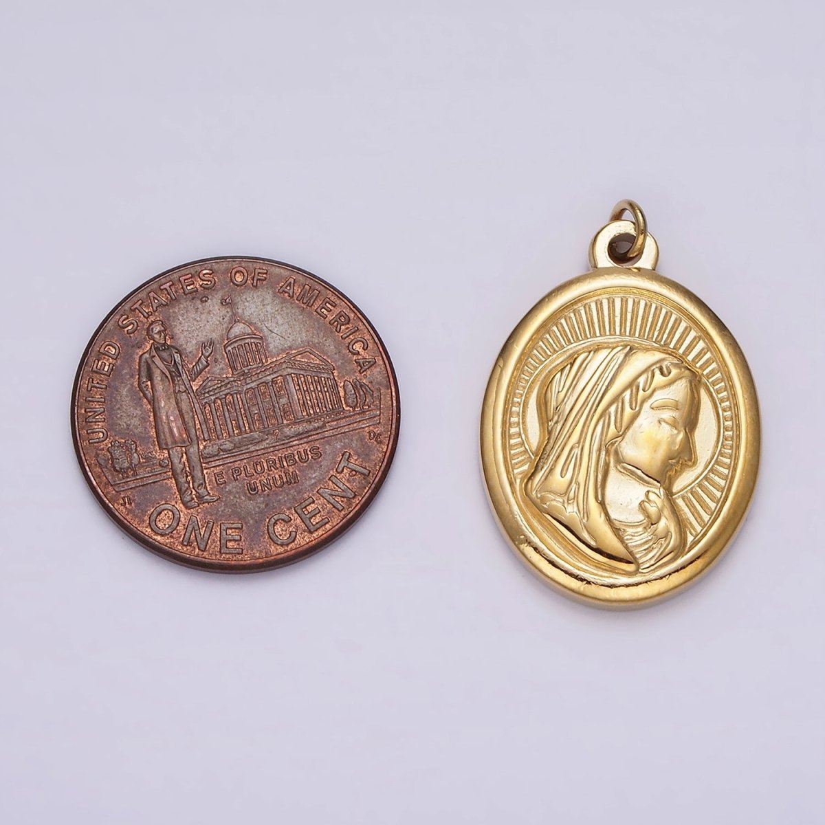 Stainless Steel Mother Mary Lady Guadalupe Portrait Sun Ray Oval Charm in Gold & Silver | P1290 P1291 - DLUXCA