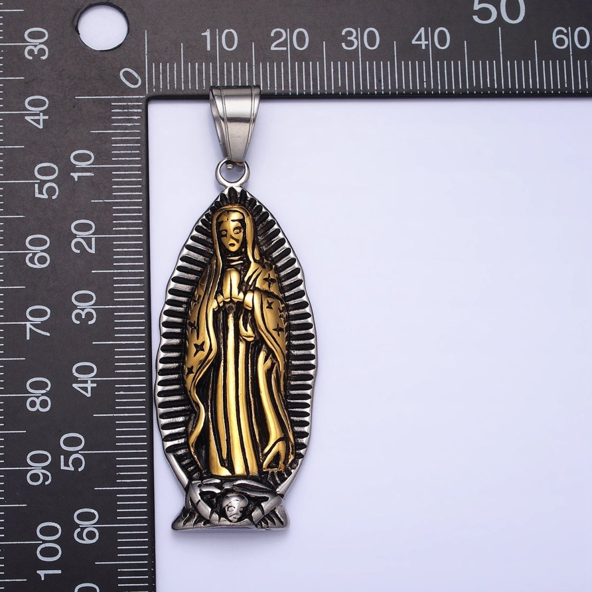 Stainless Steel Mother Virgin Mary Lady Guadalupe Mixed Metal Religious Pendant | P1156 - DLUXCA