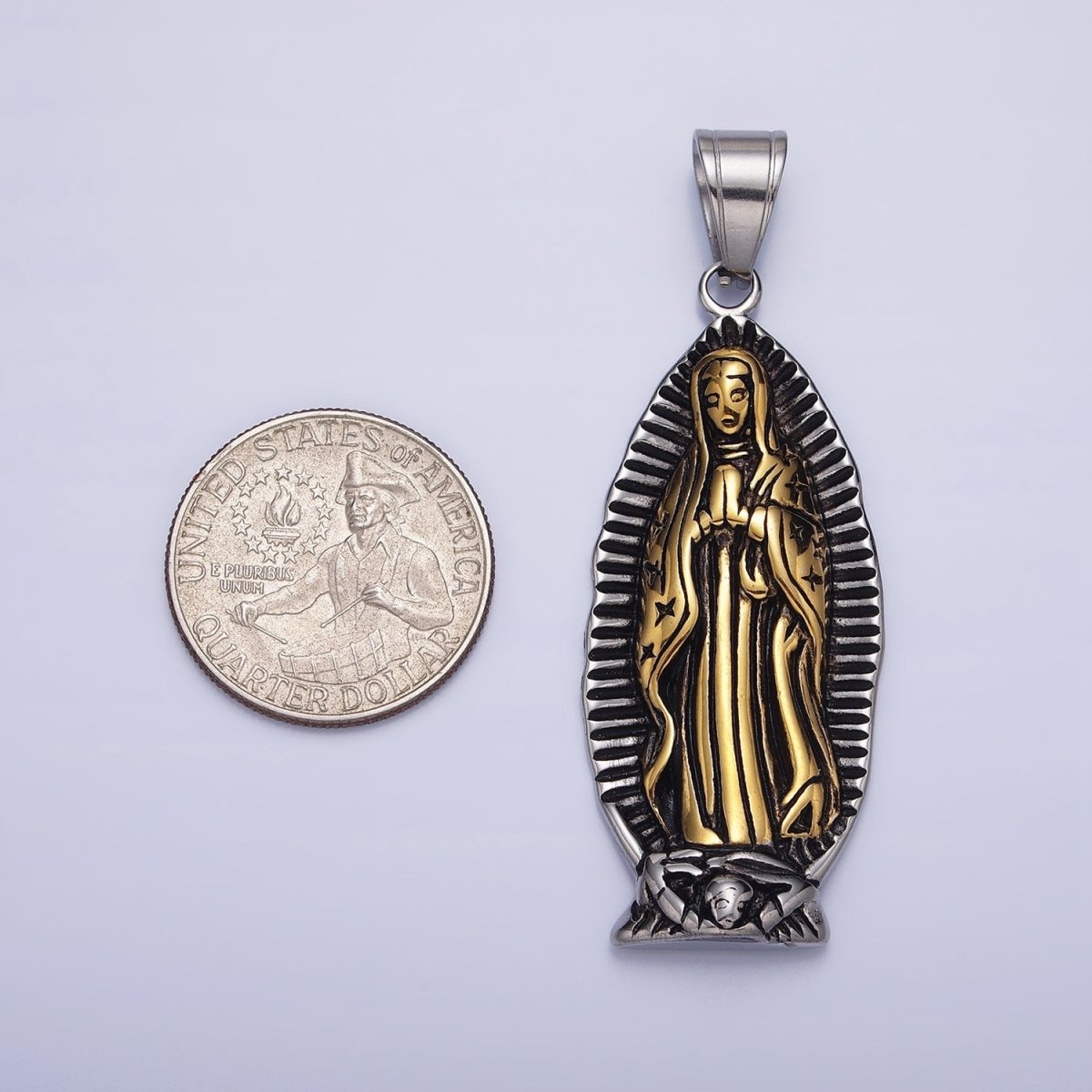Stainless Steel Mother Virgin Mary Lady Guadalupe Mixed Metal Religious Pendant | P1156 - DLUXCA