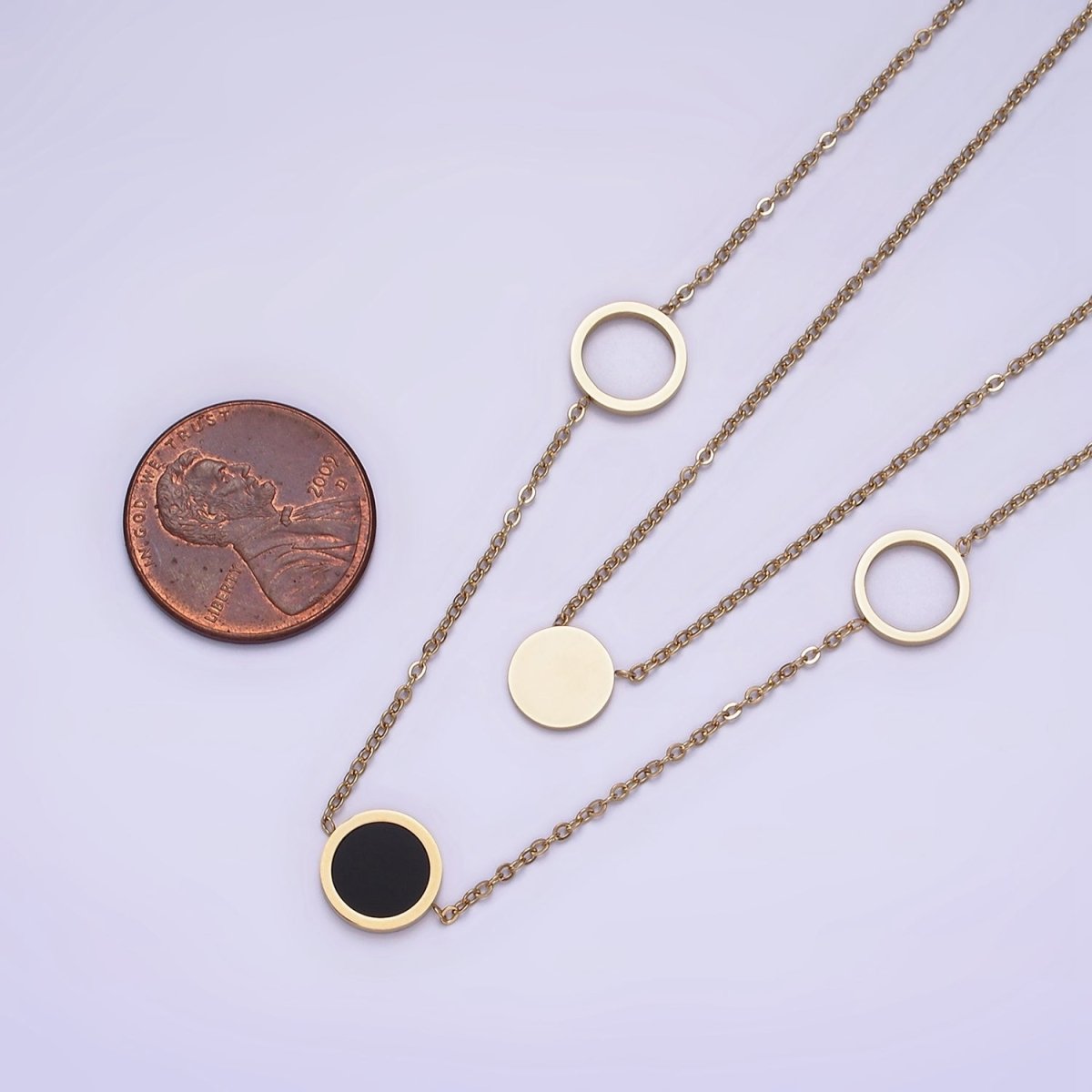 Stainless Steel Multiple Round Circle Open Disc Cable Double Layer Stack Necklace | WA-2054 Clearance Pricing - DLUXCA