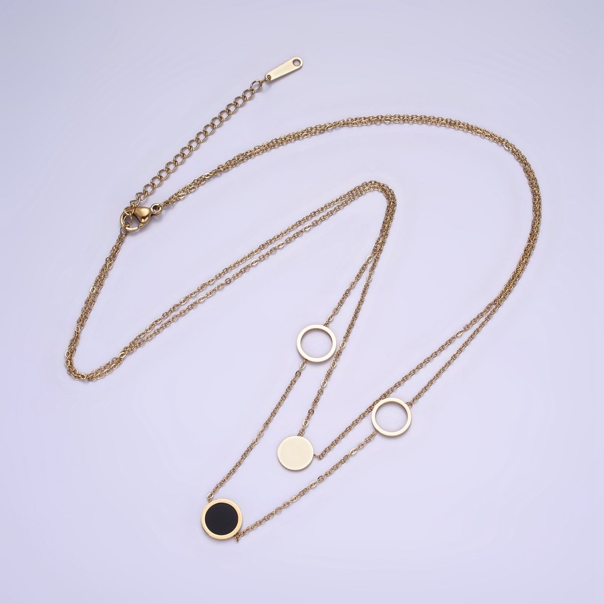 Stainless Steel Multiple Round Circle Open Disc Cable Double Layer Stack Necklace | WA-2054 Clearance Pricing - DLUXCA
