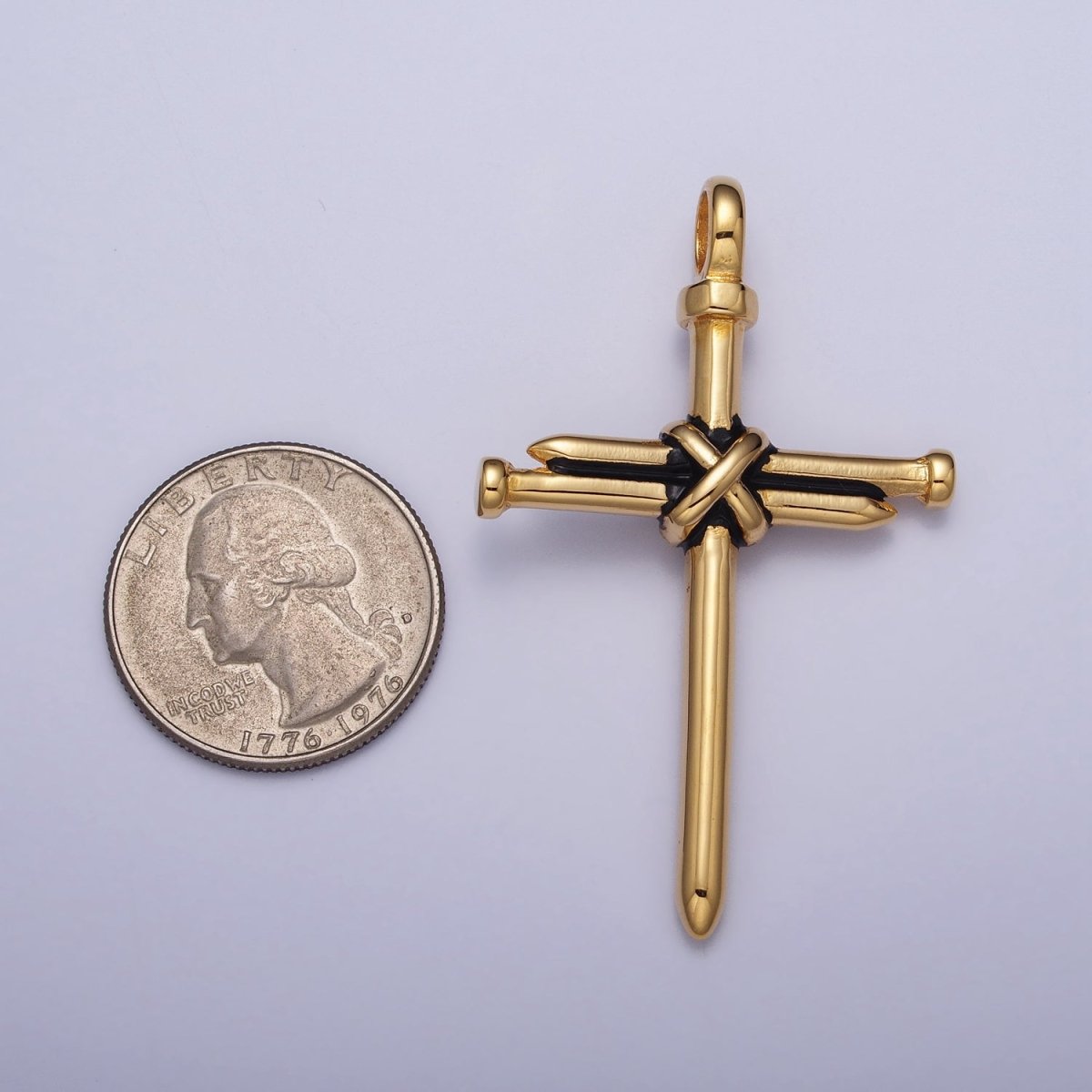 Stainless Steel Nail Tied Cross Pendant in Gold & Silver | P-1098 - DLUXCA