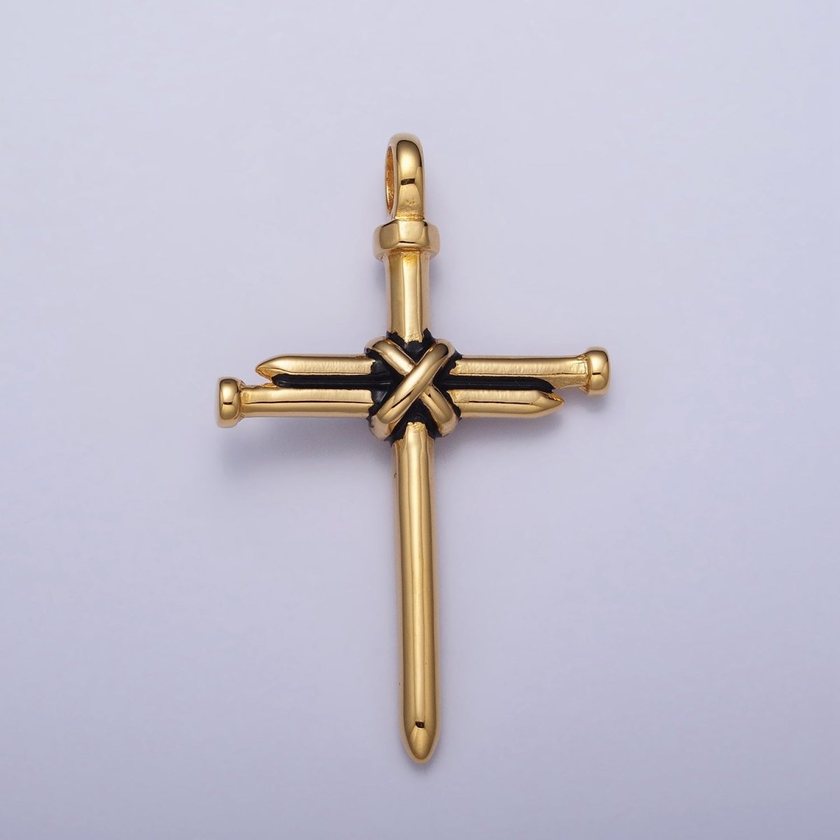 Stainless Steel Nail Tied Cross Pendant in Gold & Silver | P-1098 - DLUXCA