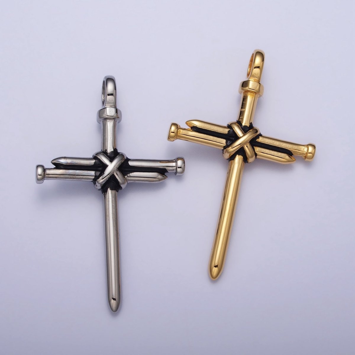 Stainless Steel Nail Tied Cross Pendant in Gold & Silver | P-1098 - DLUXCA