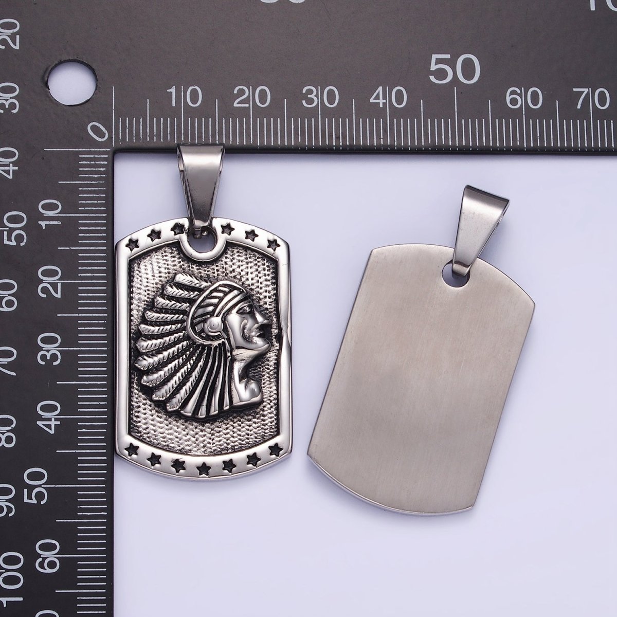 Stainless Steel Native Indigenous American Stars Tag Oxidized Pendant | P1409 - DLUXCA