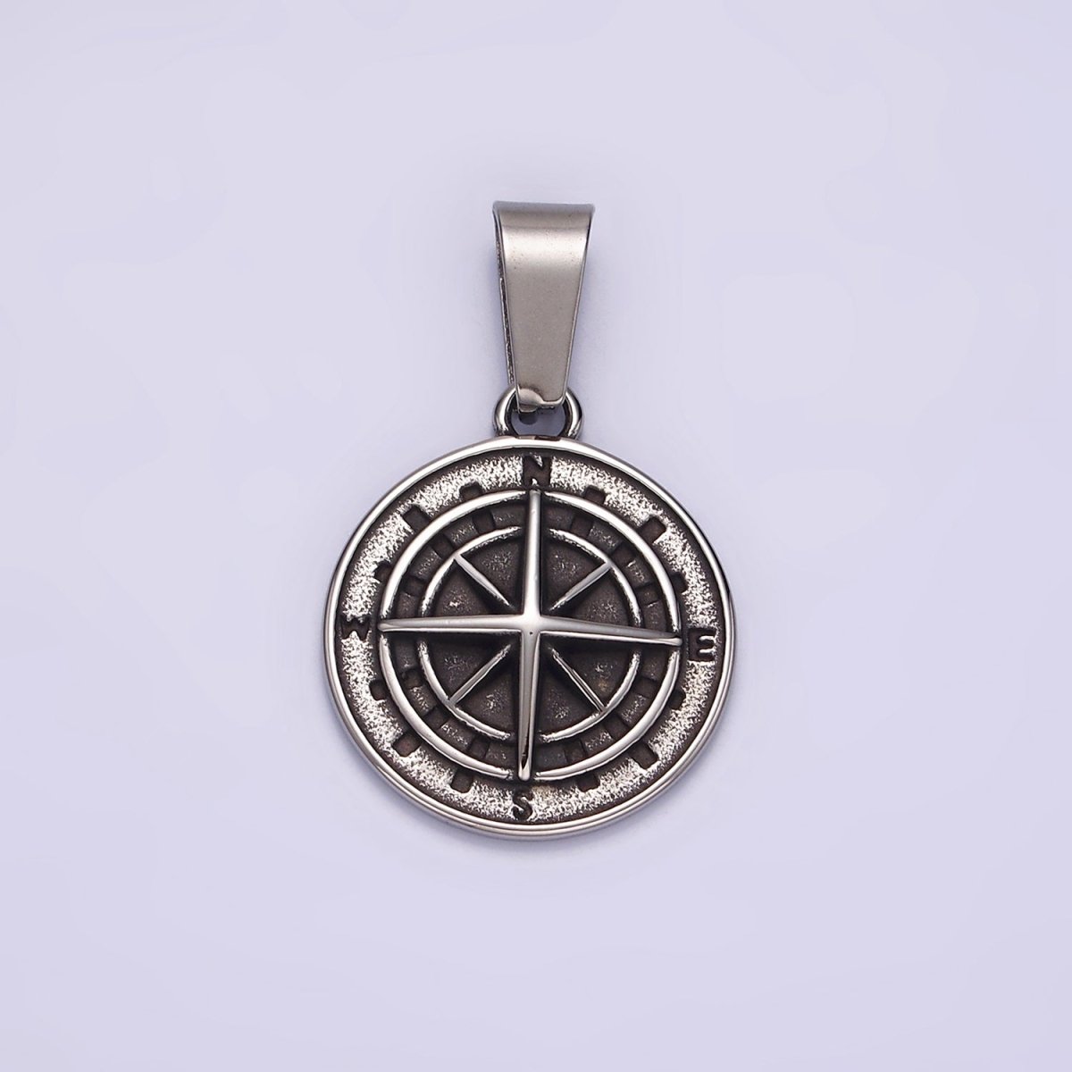 Stainless Steel Nautical Compass Round Medallion Pendant in Silver & Gold | P-762 P-763 - DLUXCA