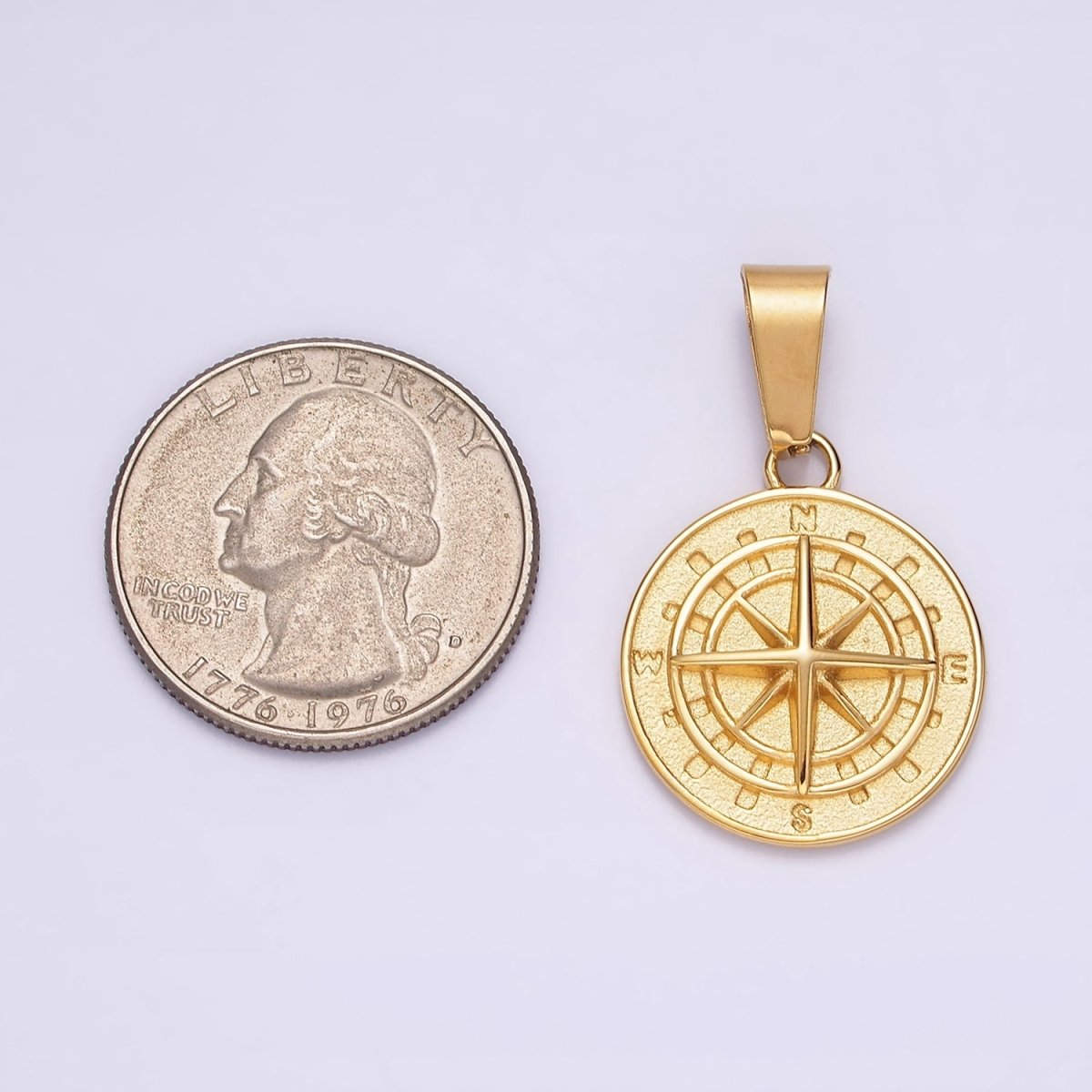 Stainless Steel Nautical Compass Round Medallion Pendant in Silver & Gold | P-762 P-763 - DLUXCA