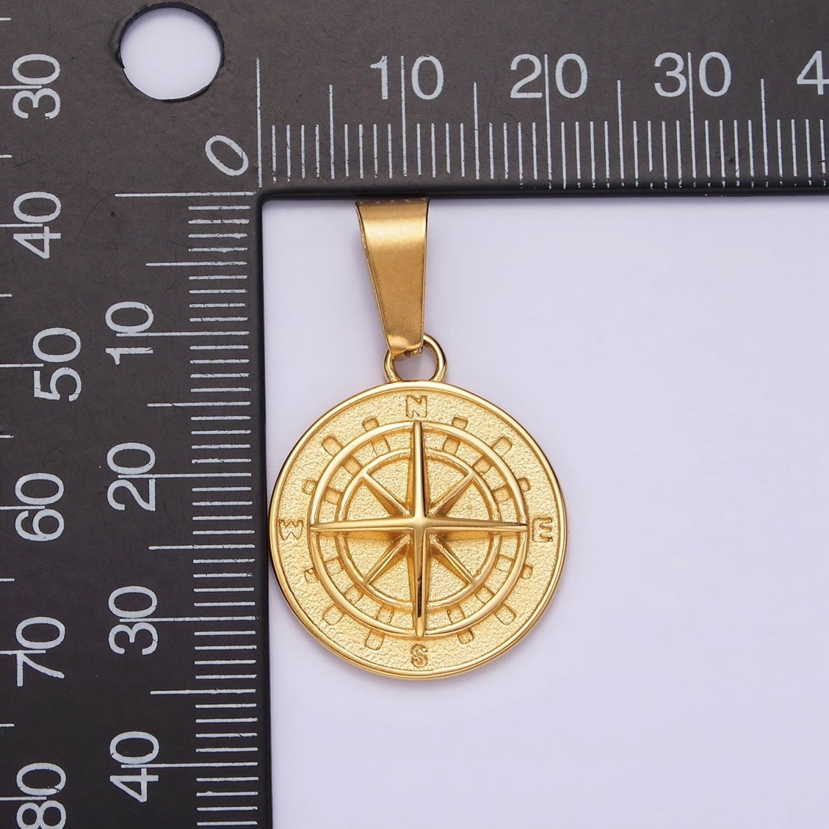 Stainless Steel Nautical Compass Round Medallion Pendant in Silver & Gold | P-762 P-763 - DLUXCA