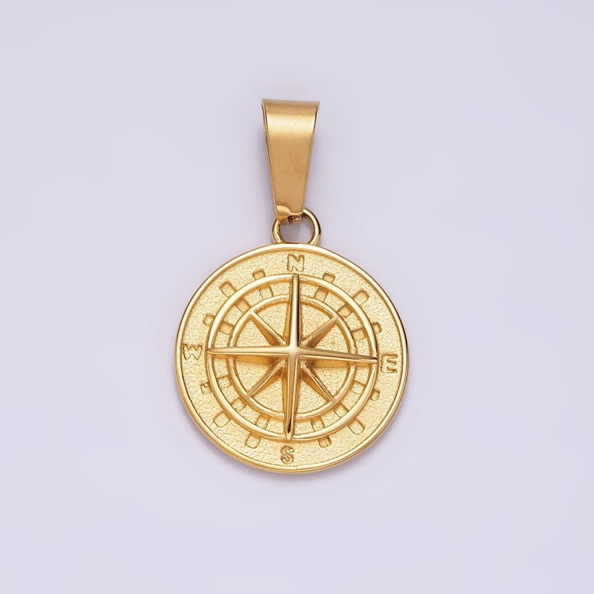 Stainless Steel Nautical Compass Round Medallion Pendant in Silver & Gold | P-762 P-763 - DLUXCA