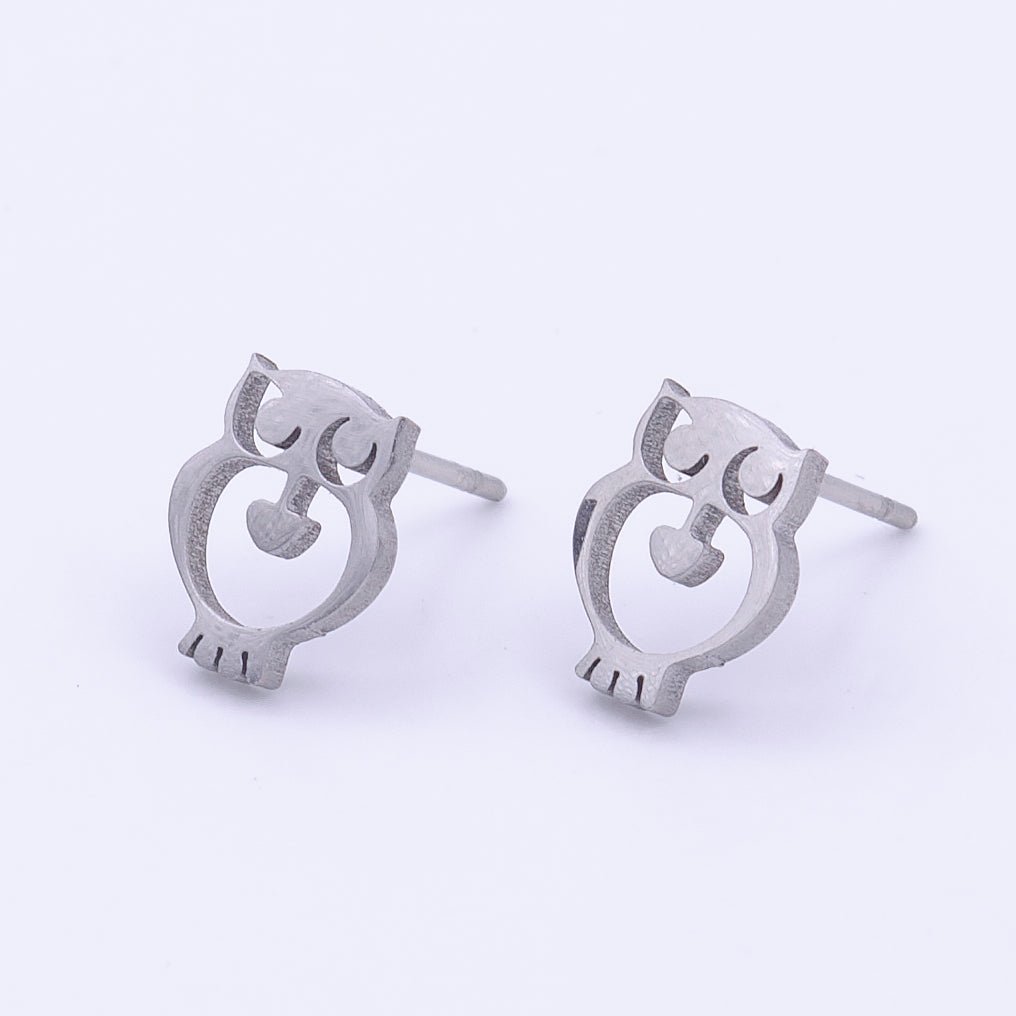 Stainless Steel Night Owl Minimalist Silver Studs Earrings | Y-246 - DLUXCA
