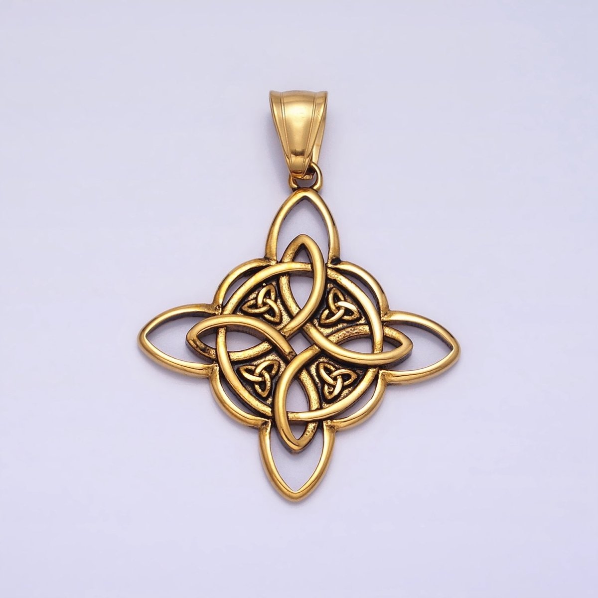 Stainless Steel Norse Multiple Triquetra Celtic Knot Cross Silver, Gold Pendant | P-1129 - DLUXCA