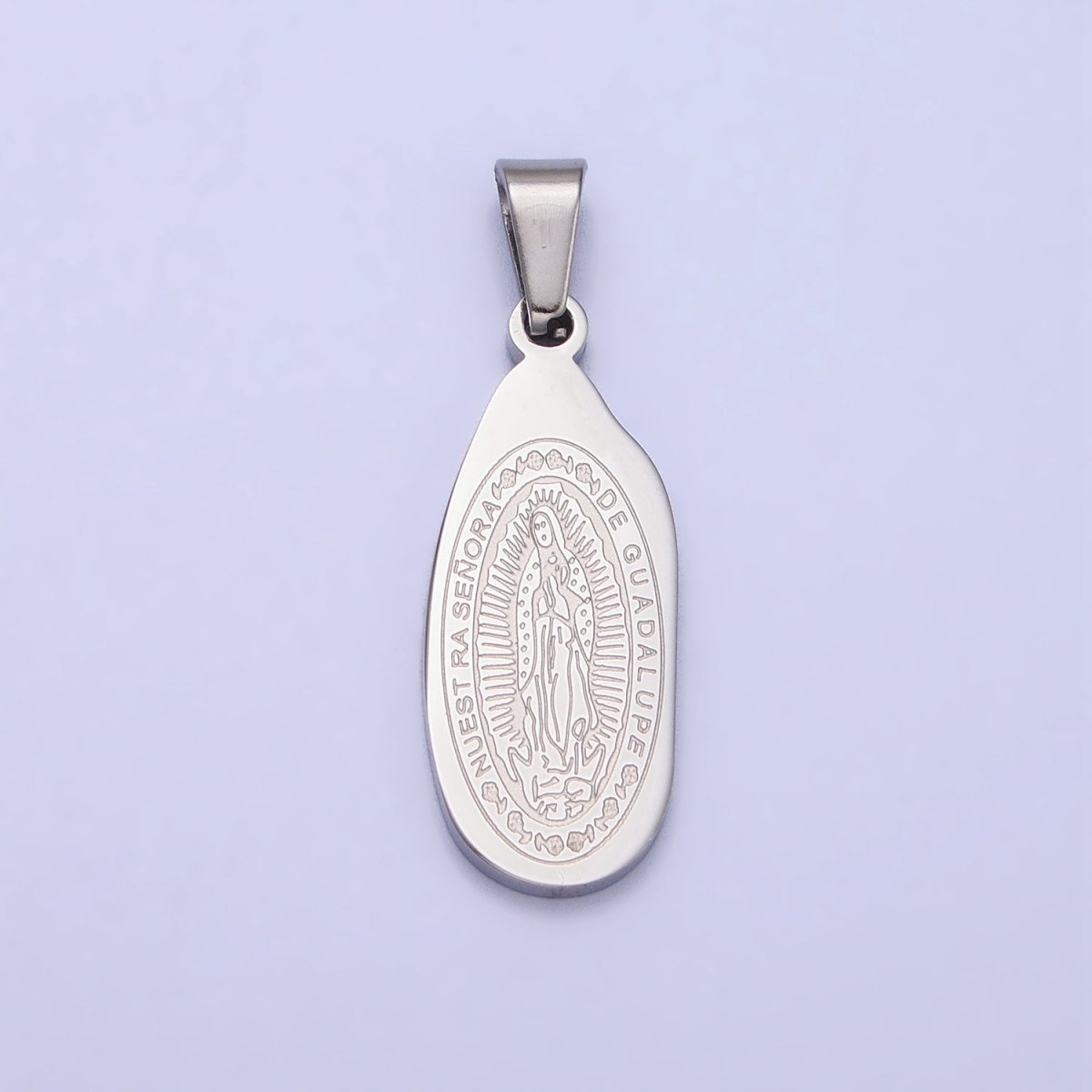 Stainless Steel Nuestra Señora De Guadalupe Engraved Abstract Oval Pendant in Gold & Silver J-613 J-618 - DLUXCA