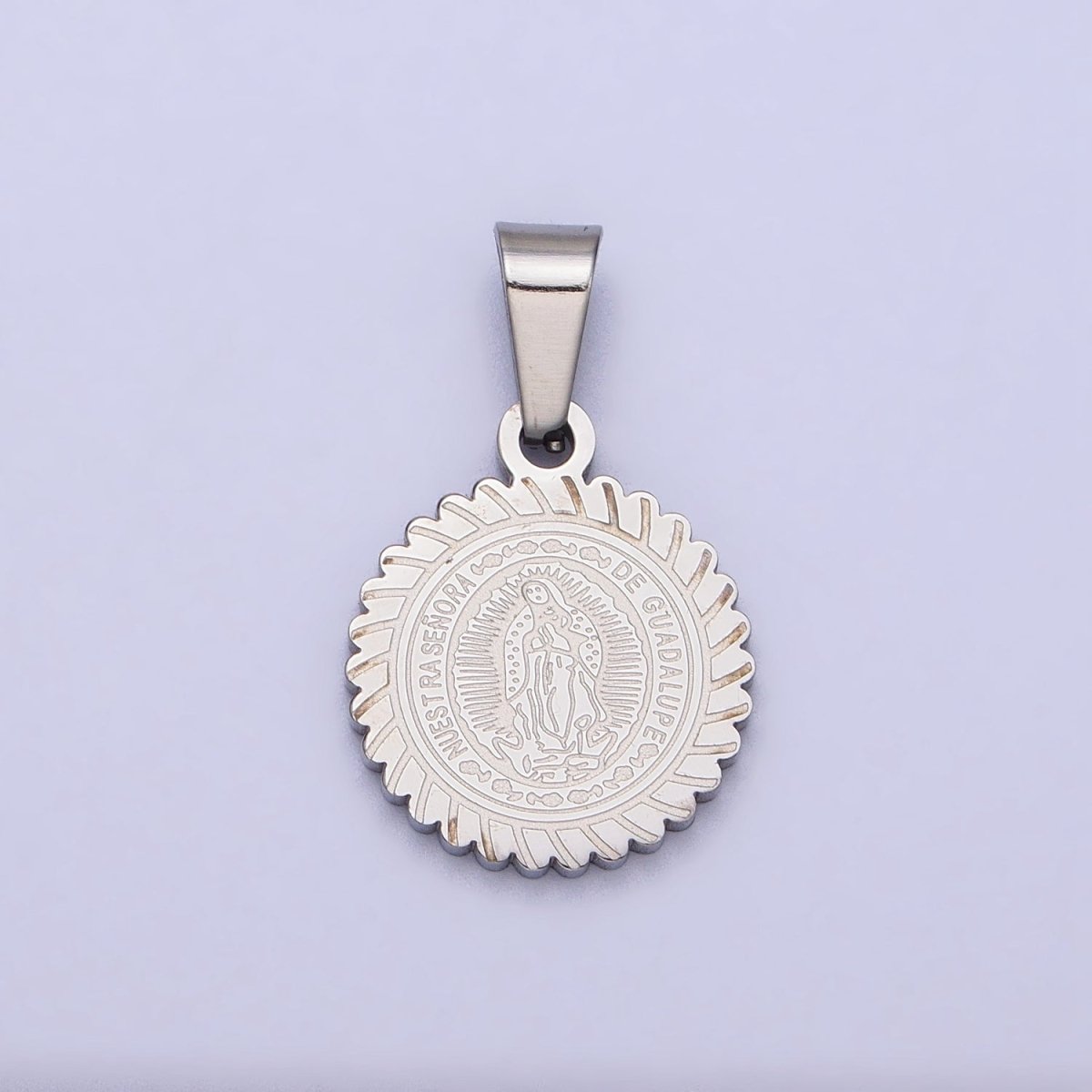Stainless Steel Nuestra Señora De Guadalupe Engraved Round Pendant in Gold & Silver J-642 J-648 - DLUXCA