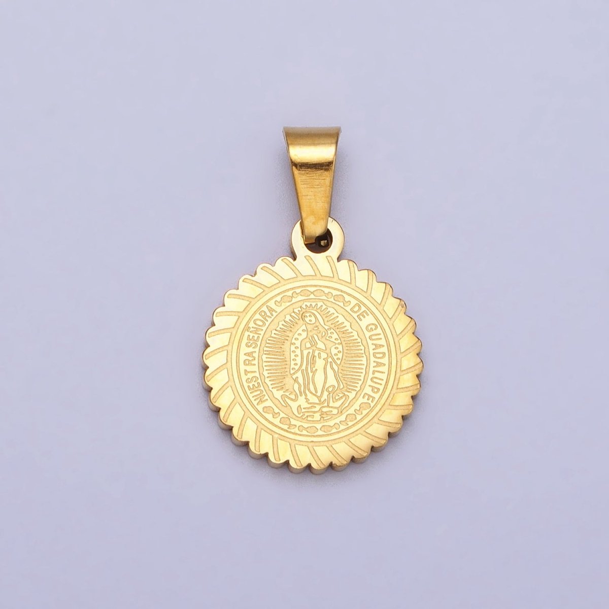 Stainless Steel Nuestra Señora De Guadalupe Engraved Round Pendant in Gold & Silver J-642 J-648 - DLUXCA