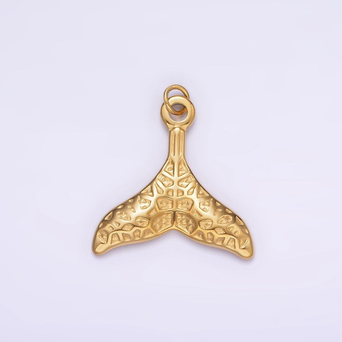 Stainless Steel Ocean Animal Whale Tail Textured Charm in Gold & Silver | P1267 P1268 - DLUXCA