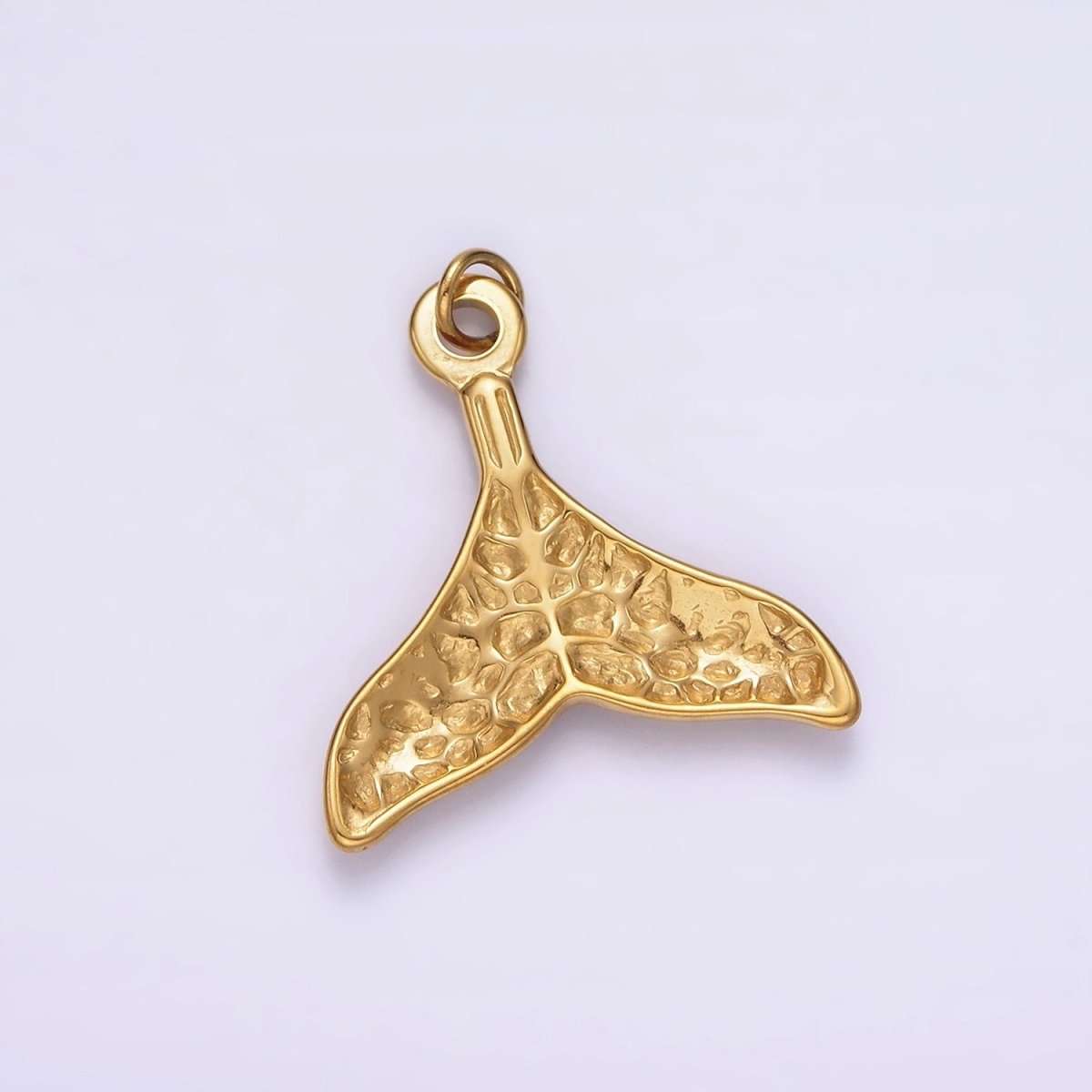 Stainless Steel Ocean Animal Whale Tail Textured Charm in Gold & Silver | P1267 P1268 - DLUXCA