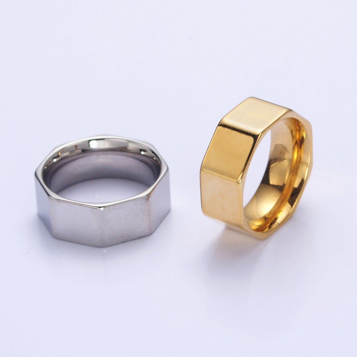 Stainless Steel Octagonal Minimalist Band Ring in Gold & Silver | O-1733~O-1740 - DLUXCA