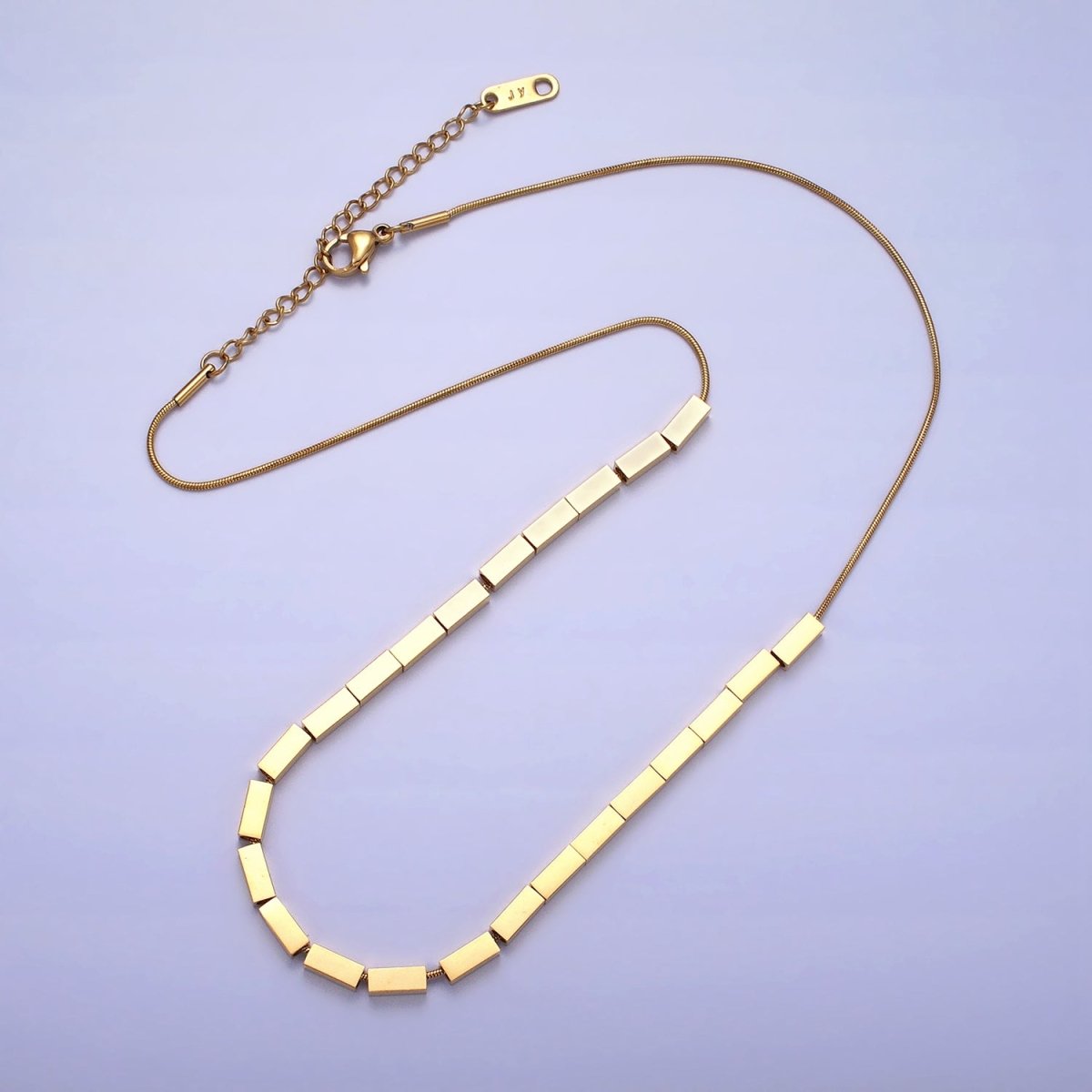 Stainless Steel Omega Rectangular Bead 16 Inch Choker Necklace in Gold & Silver | WA-1637 WA-1638 Clearance Pricing - DLUXCA
