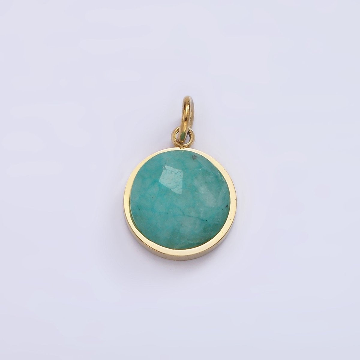 Stainless Steel Onyx, Tiger Eye, Amazonite, Clear Quartz Multifaceted Round Charm in Gold & Silver | P1333 - P1339 - DLUXCA