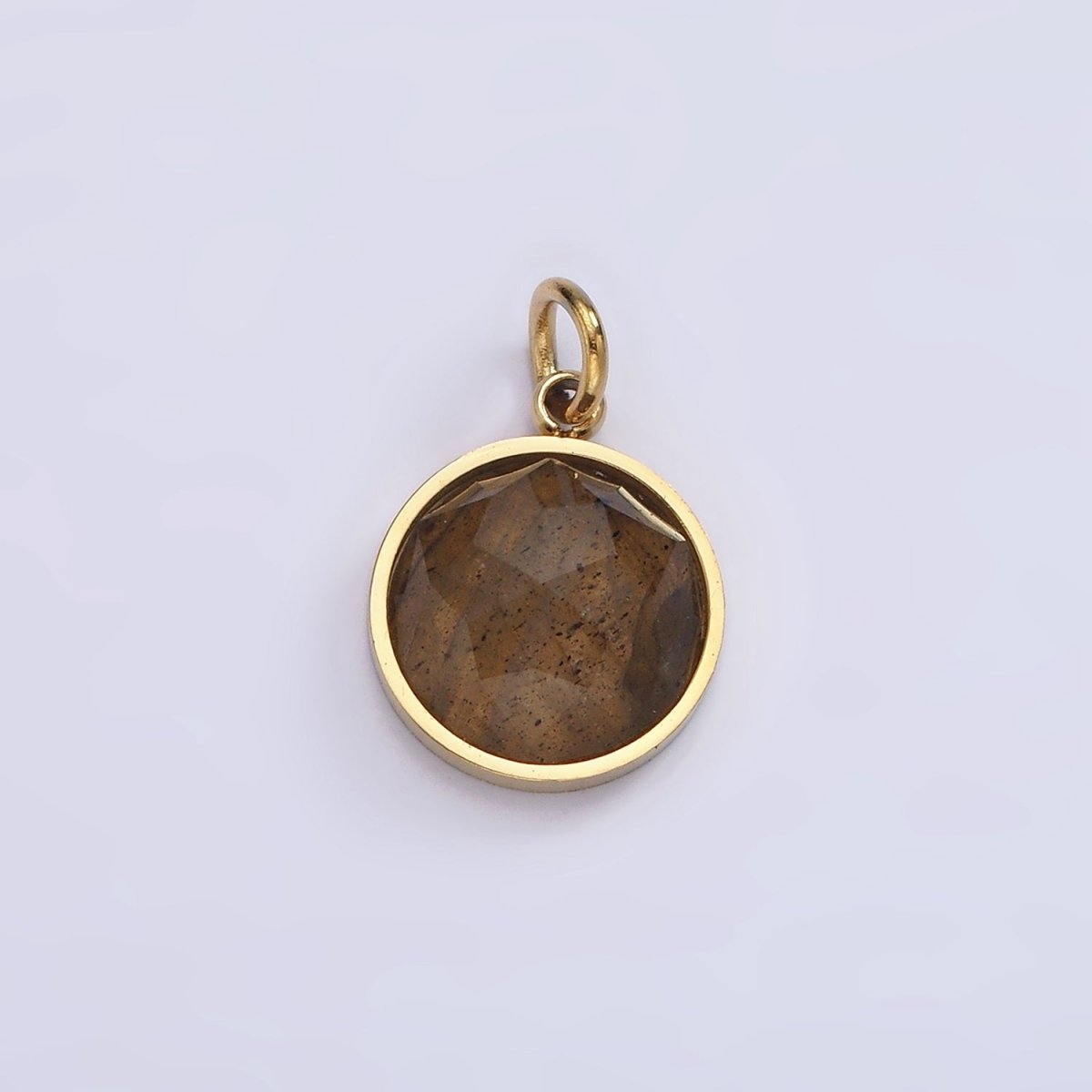 Stainless Steel Onyx, Tiger Eye, Amazonite, Clear Quartz Multifaceted Round Charm in Gold & Silver | P1333 - P1339 - DLUXCA