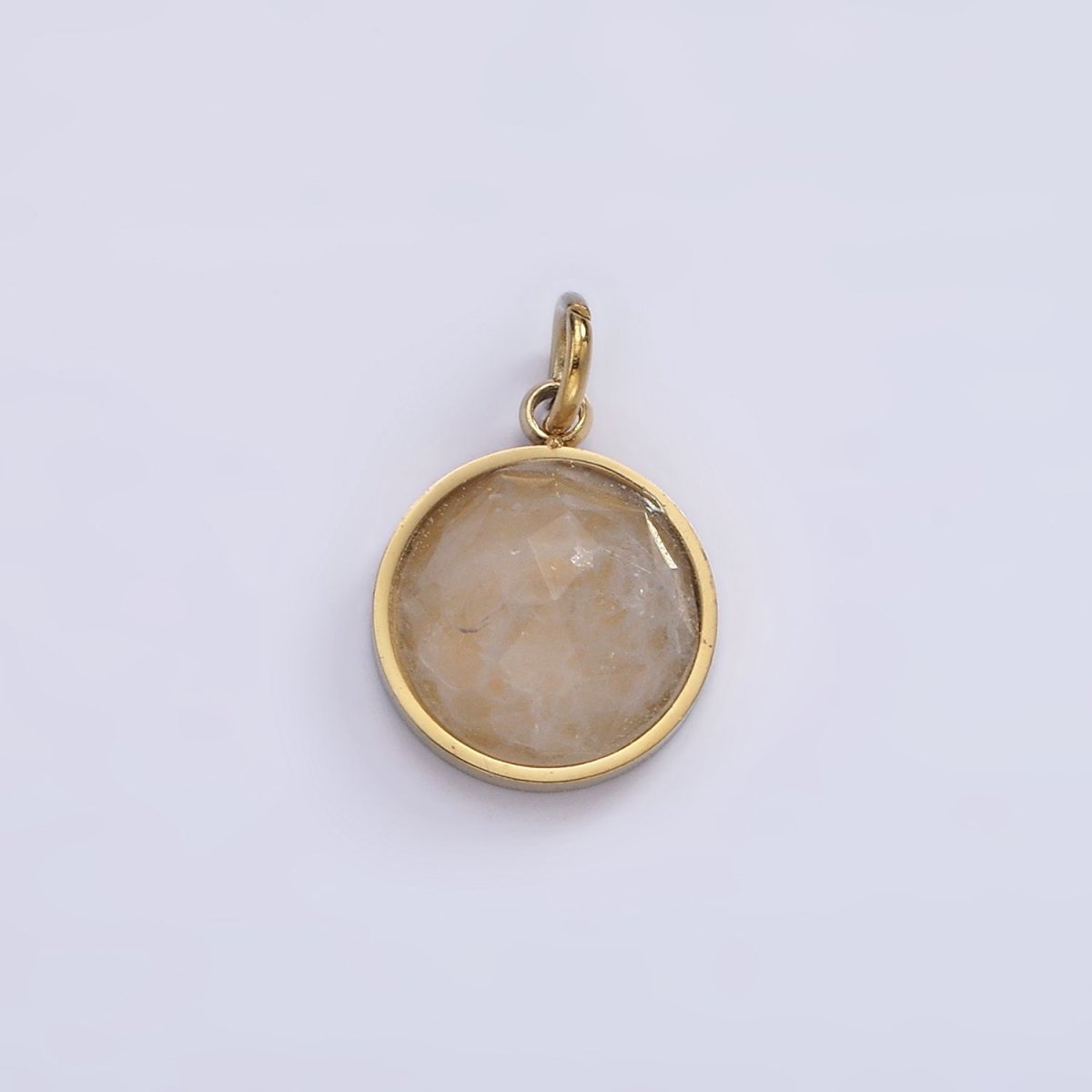 Stainless Steel Onyx, Tiger Eye, Amazonite, Clear Quartz Multifaceted Round Charm in Gold & Silver | P1333 - P1339 - DLUXCA