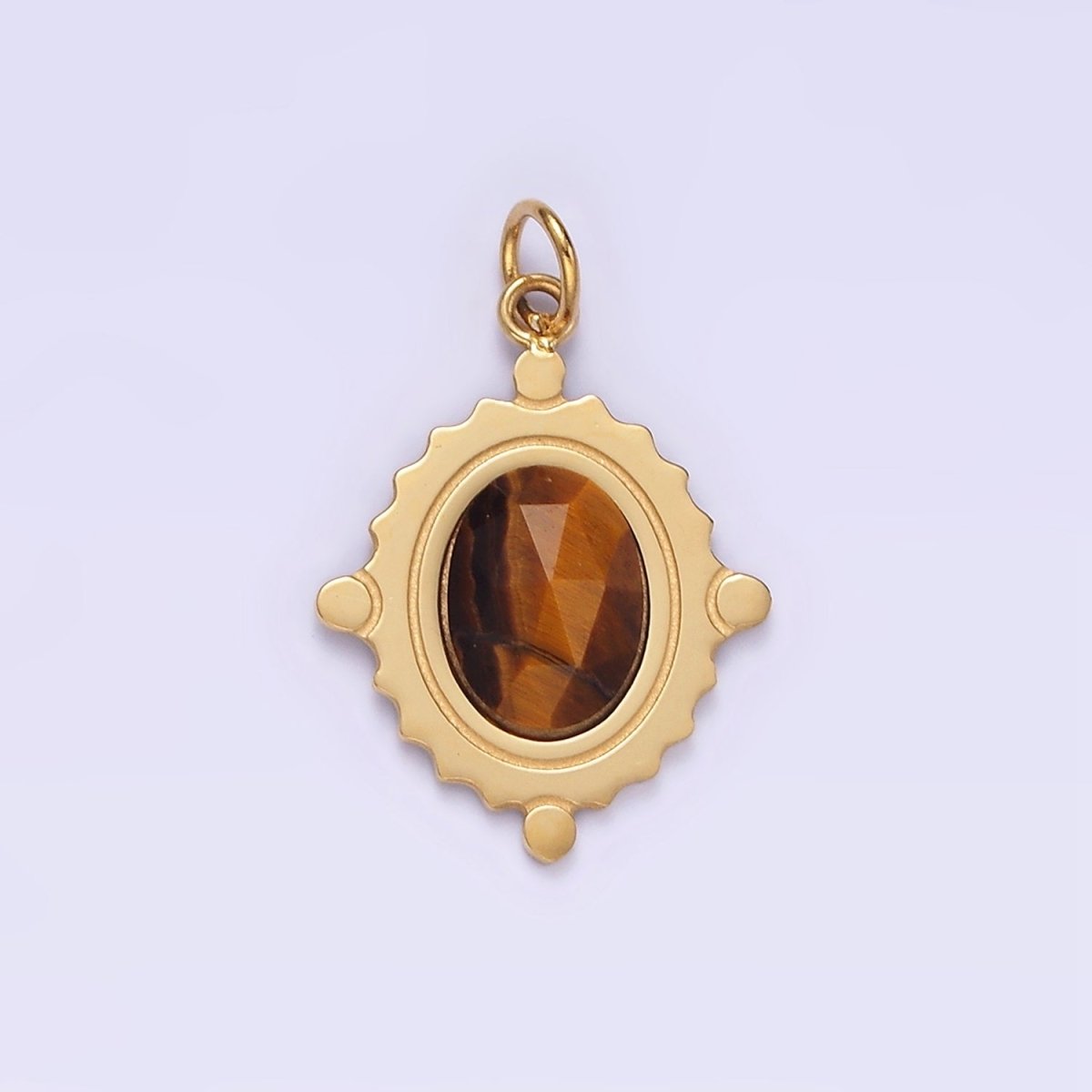 Stainless Steel Onyx, Tiger Eye, Moonstone Multifaceted Dotted Oval Charm | P619 P620 - DLUXCA
