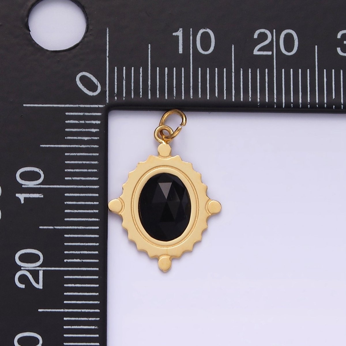 Stainless Steel Onyx, Tiger Eye, Moonstone Multifaceted Dotted Oval Charm | P619 P620 - DLUXCA