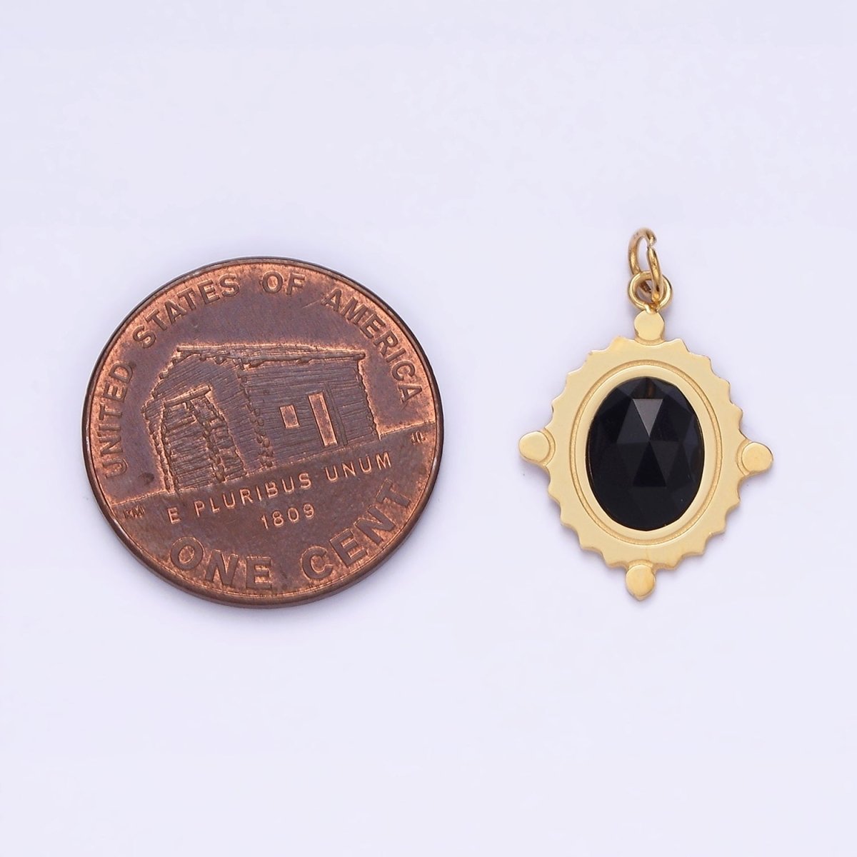 Stainless Steel Onyx, Tiger Eye, Moonstone Multifaceted Dotted Oval Charm | P619 P620 - DLUXCA