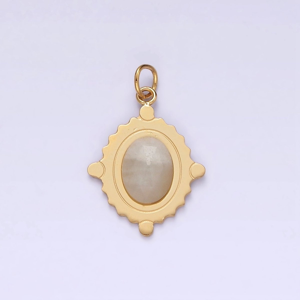 Stainless Steel Onyx, Tiger Eye, Moonstone Multifaceted Dotted Oval Charm | P619 P620 - DLUXCA