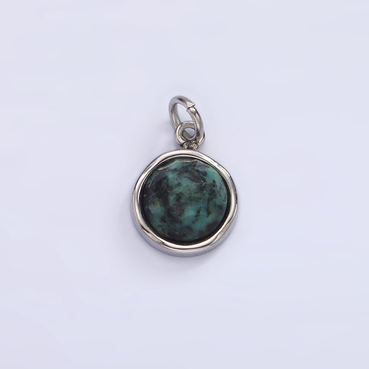 Stainless Steel Onyx, Zoisite Multifaceted Glossed Gem Bezel Round Charm in Gold & Silver | P1316, P1331 - DLUXCA