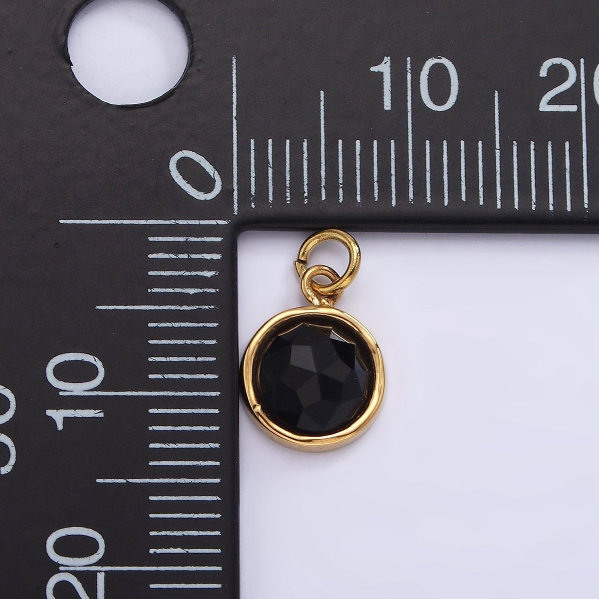 Stainless Steel Onyx, Zoisite Multifaceted Glossed Gem Bezel Round Charm in Gold & Silver | P1316, P1331 - DLUXCA