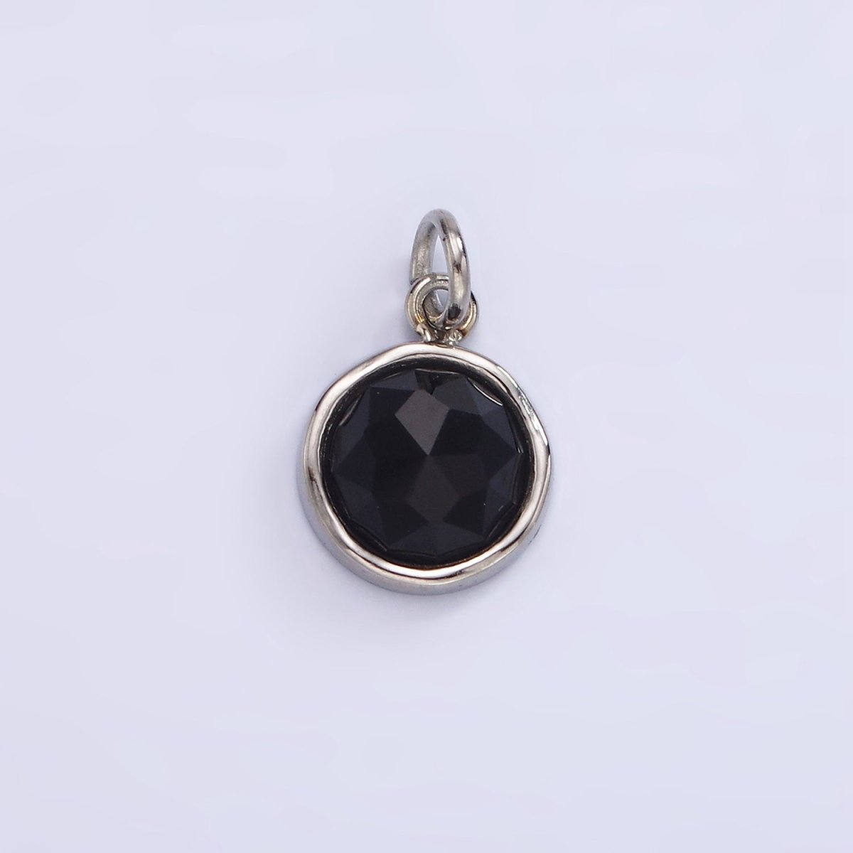 Stainless Steel Onyx, Zoisite Multifaceted Glossed Gem Bezel Round Charm in Gold & Silver | P1316, P1331 - DLUXCA