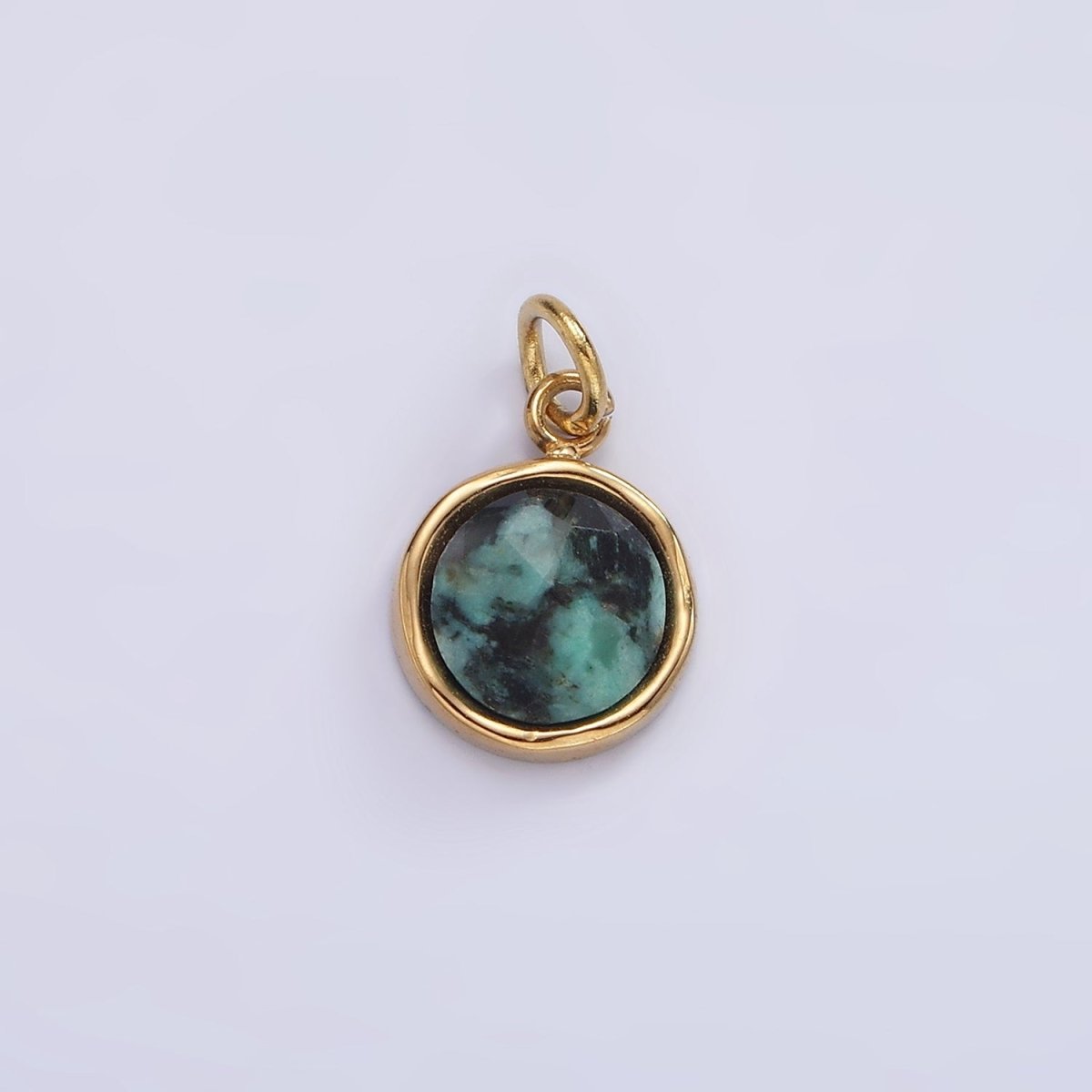 Stainless Steel Onyx, Zoisite Multifaceted Glossed Gem Bezel Round Charm in Gold & Silver | P1316, P1331 - DLUXCA