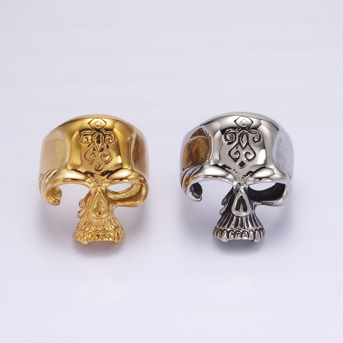 Stainless Steel Open Human Skeleton Skull Signet Statement Ring in Gold & Silver | O1101 - O1108 - DLUXCA