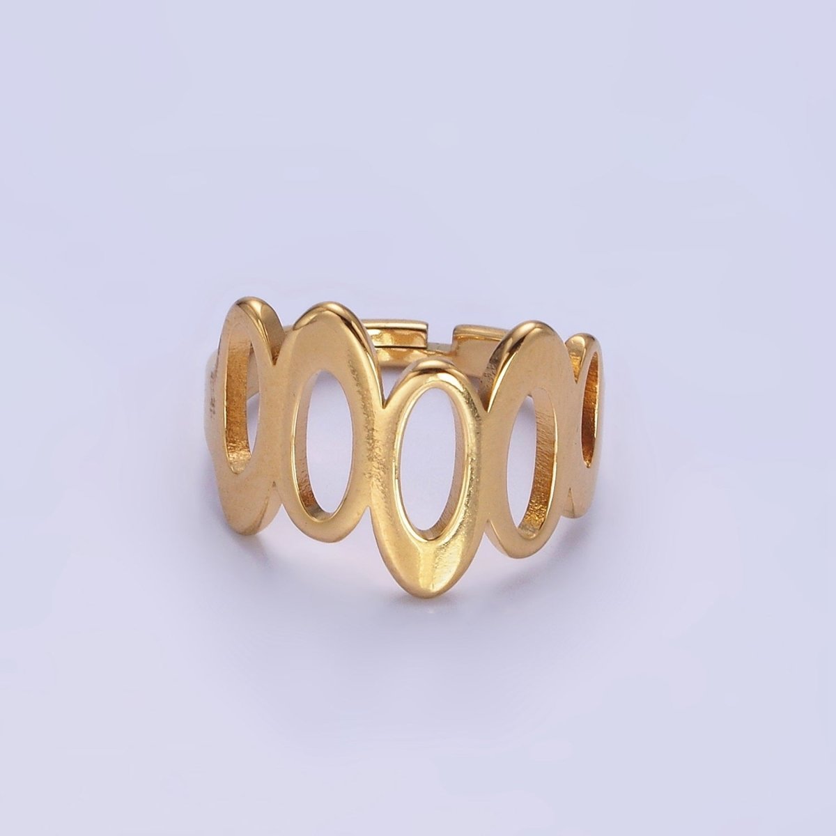 Stainless Steel Open Oval Bezel Lined Geometric Minimalist Ring | O1291 - DLUXCA