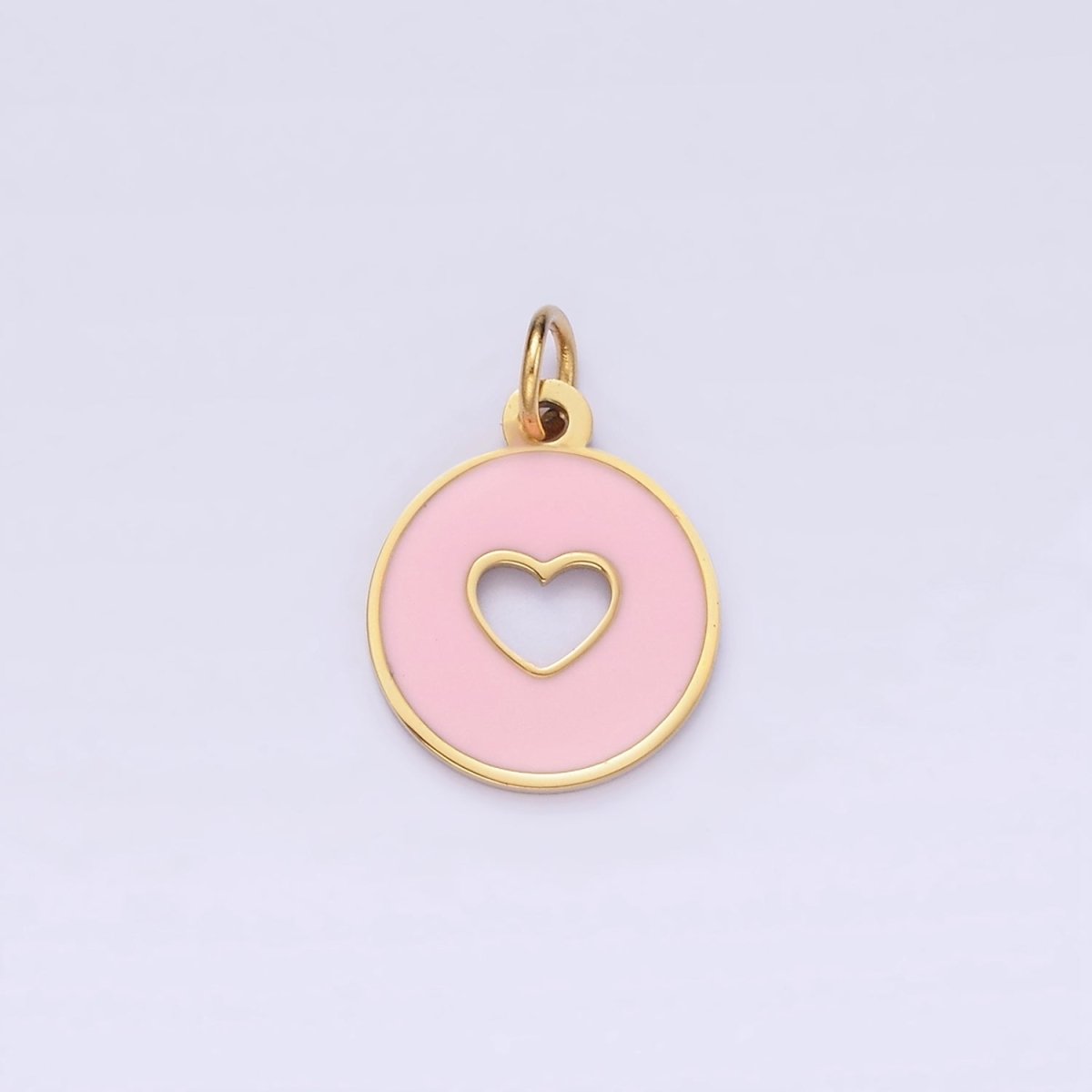 Stainless Steel Pink, Red Open Heart Enamel Round Charm | P958 - DLUXCA