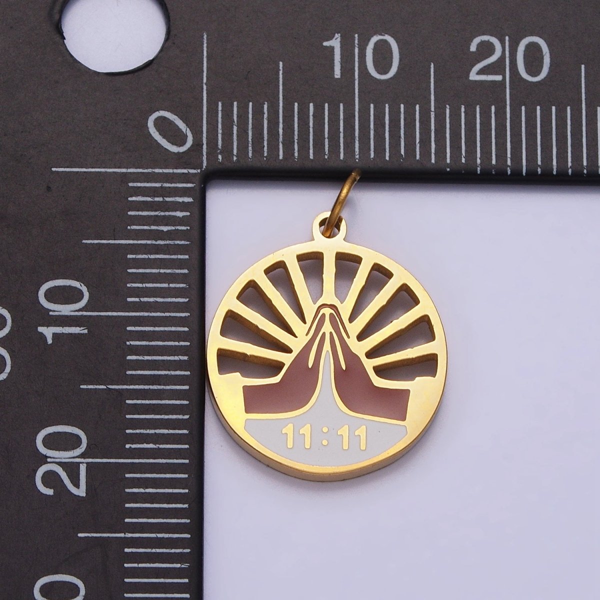 Stainless Steel Praying Hands Numerology 11:11 Sun Beam Round Charm in Silver & Gold | P-920 - DLUXCA